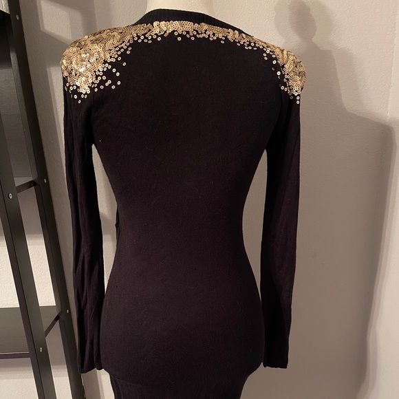 Anthro THML Black & Gold Sequins Sweater D… - Picture 4 of 8